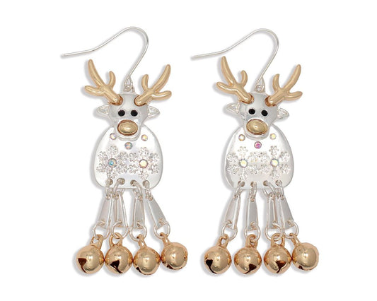 Periwinkle Christmas Moveable Polished Two-Tone Reindeer Earrings