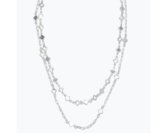 Silver 2-Layer Necklace With Mini Clovers