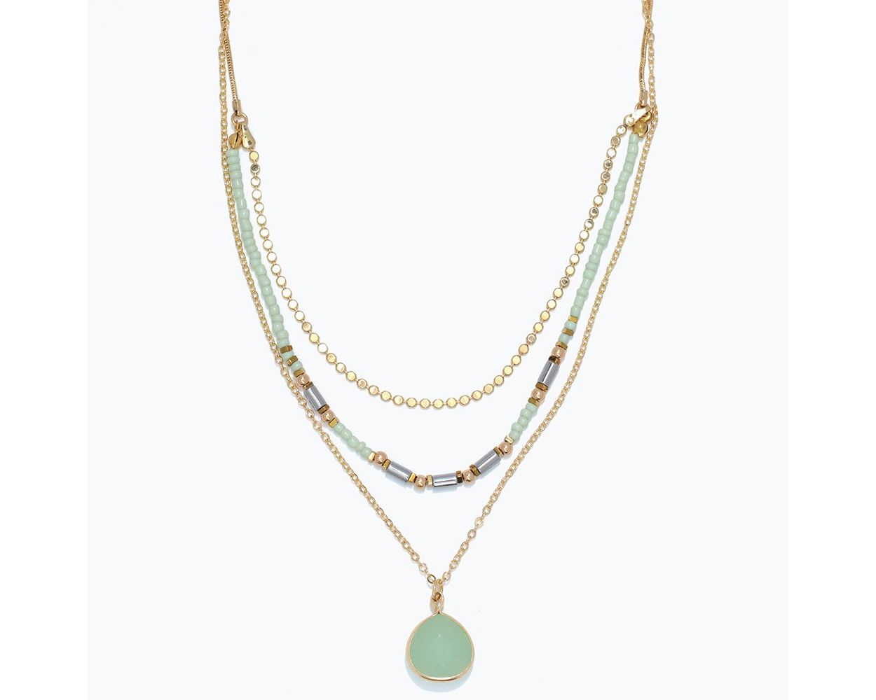 Gold Necklace With Mint Pastel Beads & Pendant