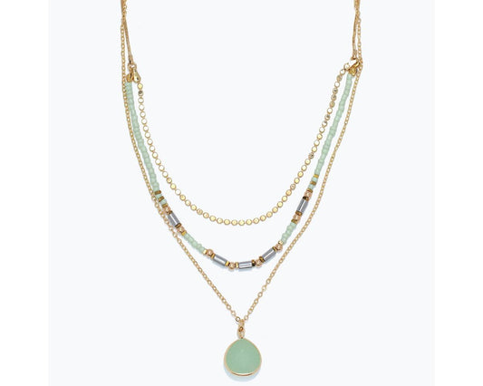 Gold Necklace With Mint Pastel Beads & Pendant