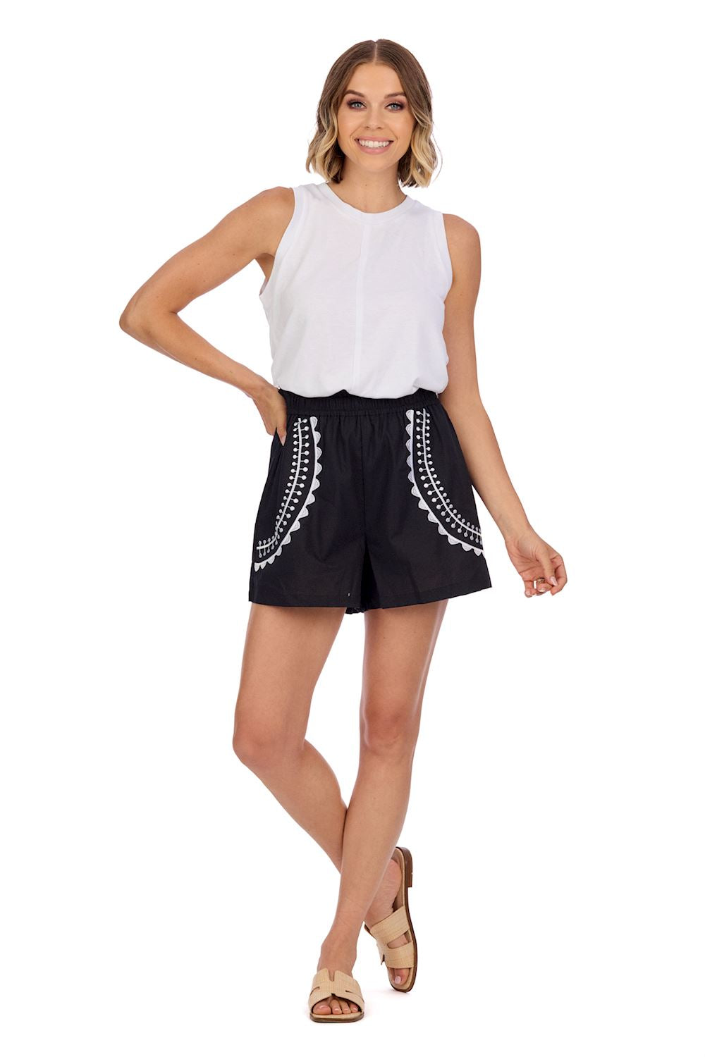 Mud Pie Humphrey Embroidered Shorts Black