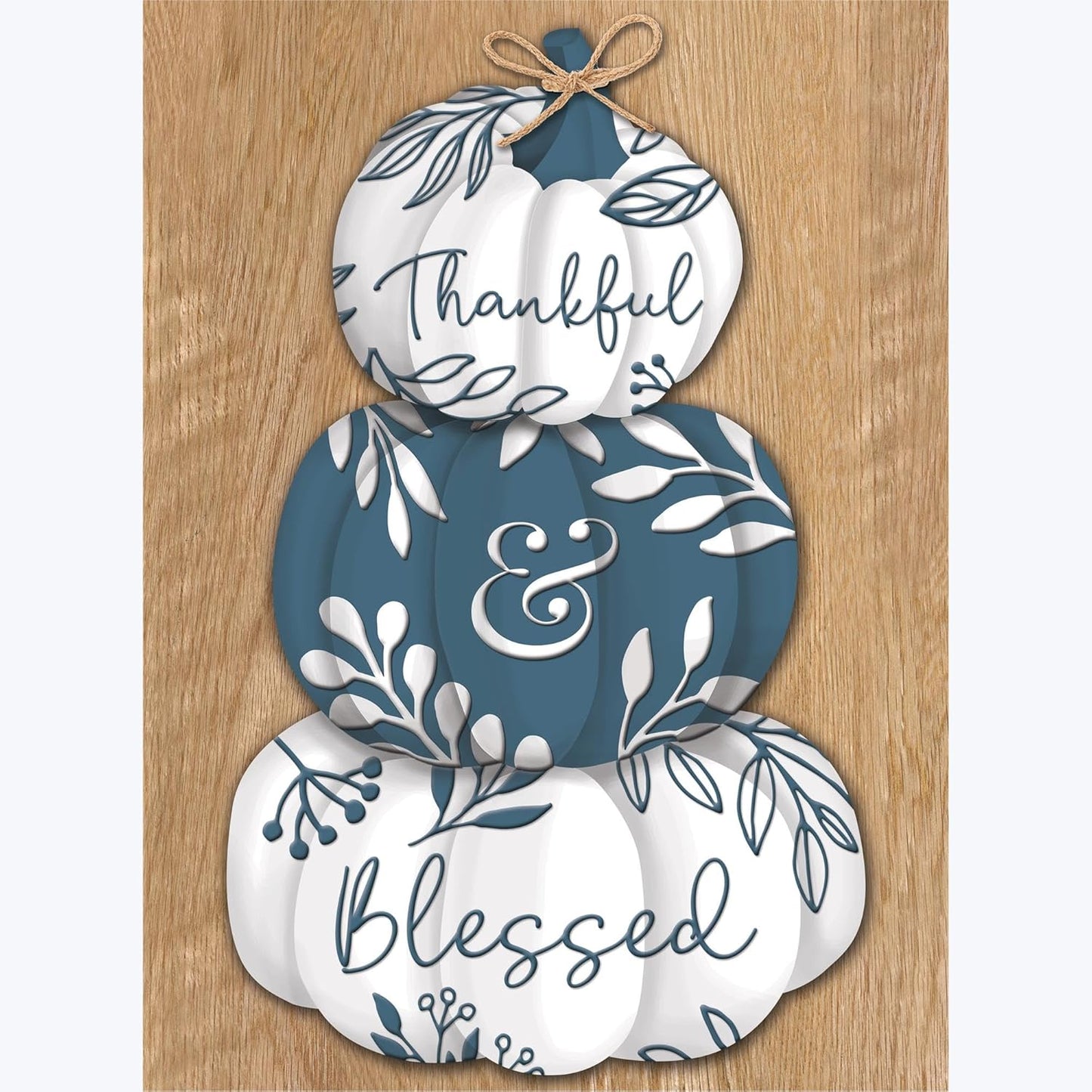 Thankful & Blessed Wood Plank Blue Pumpkin Sign