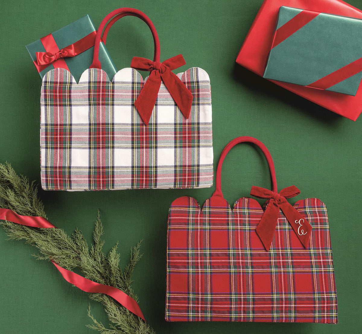 Mud Pie Tartan Scalloped Tote