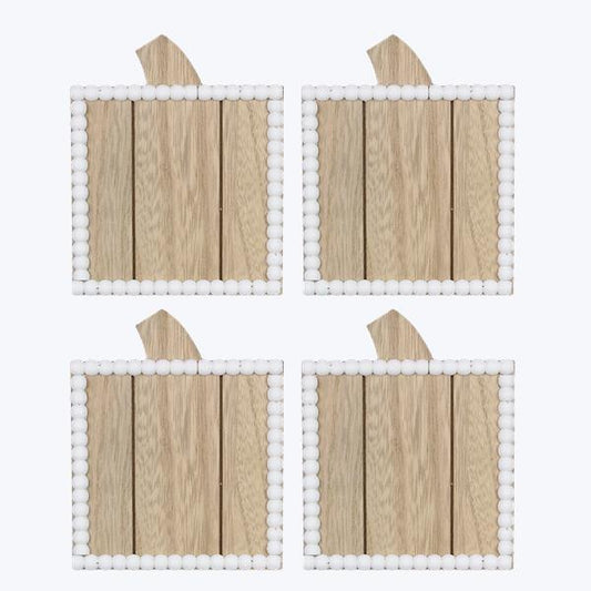 Square Beaded Wood Pumpkin Coaster Set 4