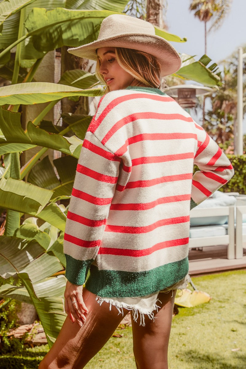 Merry & Bright Red & White Stripe Knit Sweater