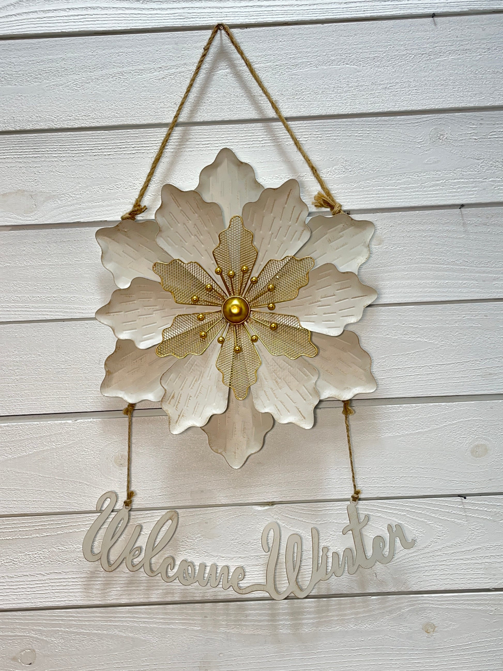 Metal Antique White/Gold Poinsettia