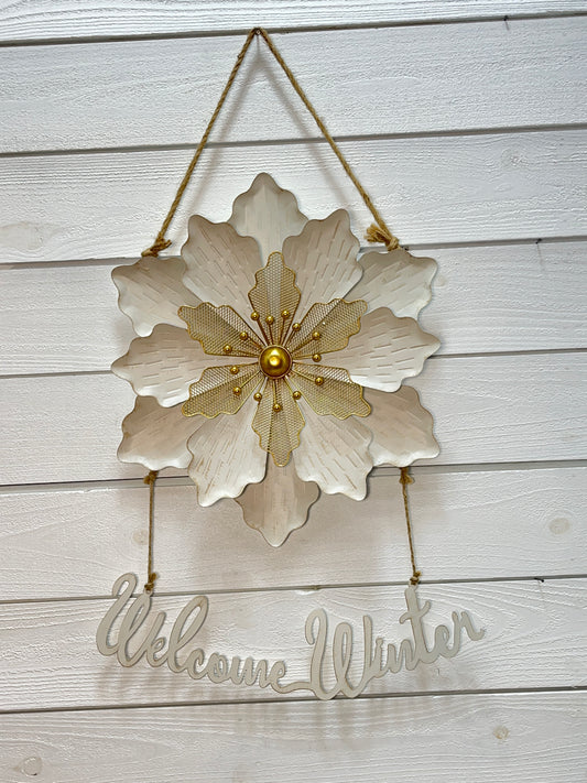 Metal Antique White/Gold Poinsettia