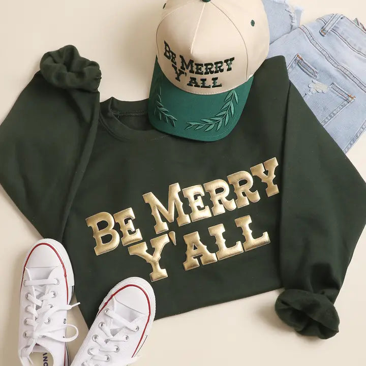 Forest Be Merry Y'all Metallic Gold Puff Sweatshirt