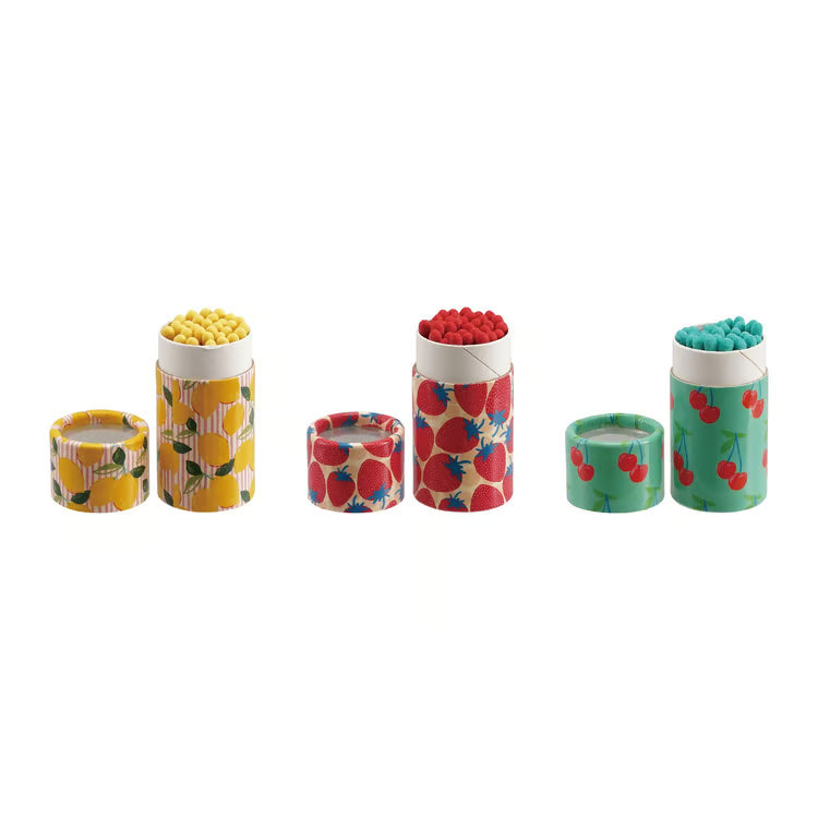 Hazel Mazel Safety Matches in Tube Matchbox With Fruit Print