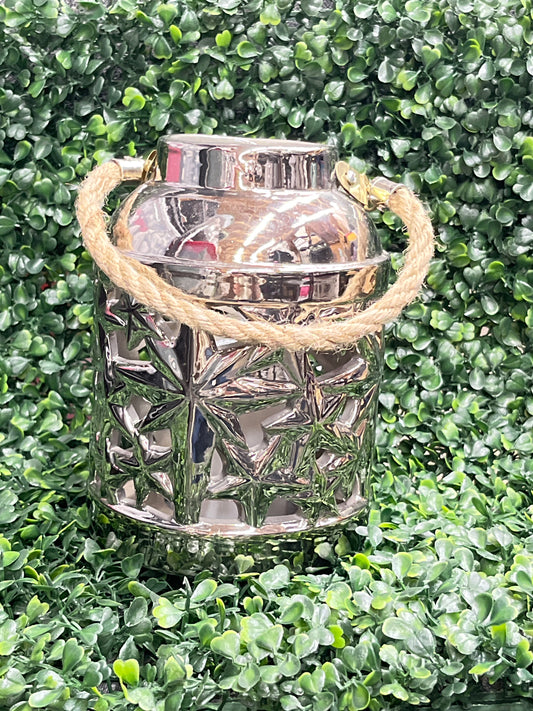 Silver Stars Light Up Candle Holder/Rope Handle