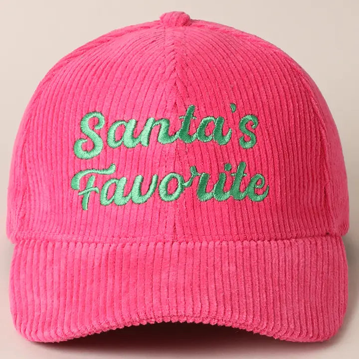 Santa's Favorite Embroidery Fuchsia Corduroy Cap