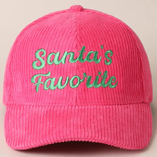Santa's Favorite Embroidery Fuchsia Corduroy Cap