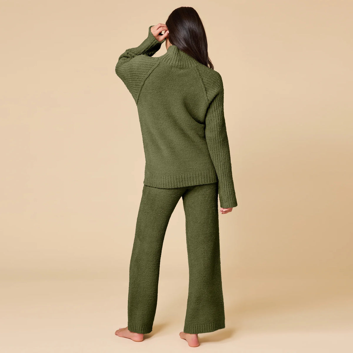 Softies Marshmallow Rib Mock Neck with Long Pant Set- Olive