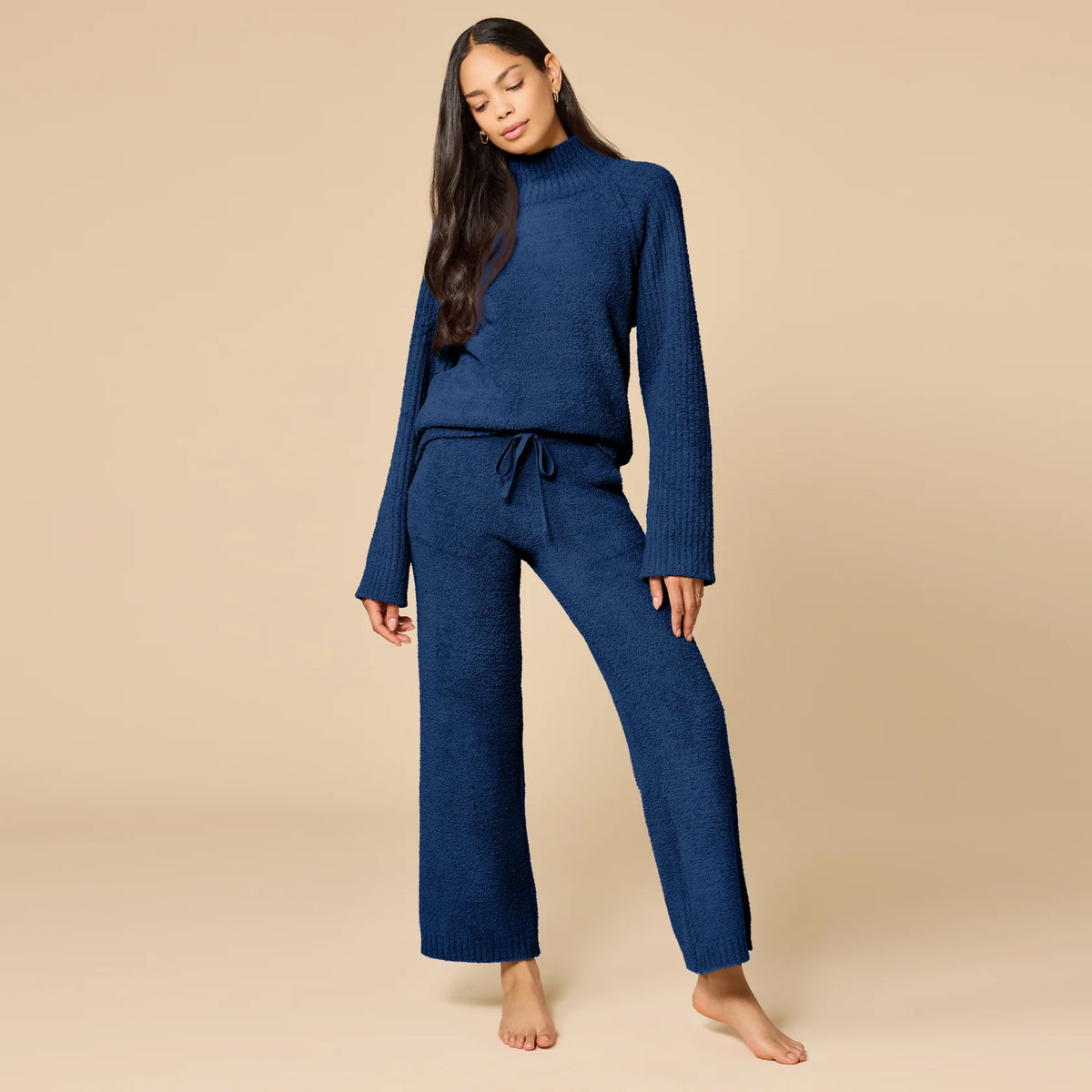 Softies Marshmallow Rib Mock Neck with Long Pant Set- Midnight Blue