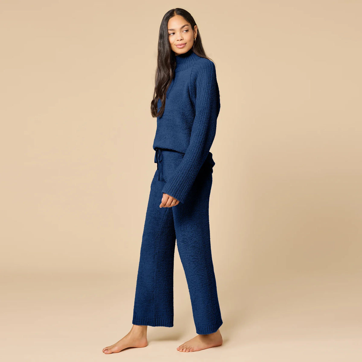 Softies Marshmallow Rib Mock Neck with Long Pant Set- Midnight Blue