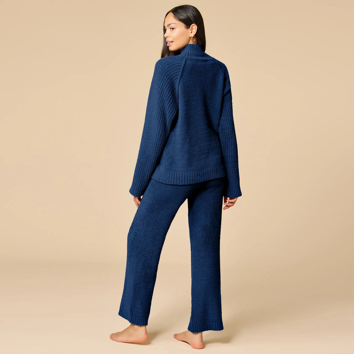 Softies Marshmallow Rib Mock Neck with Long Pant Set- Midnight Blue