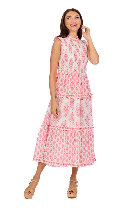 Mud Pie Ward Smocked Midi Dress Pink