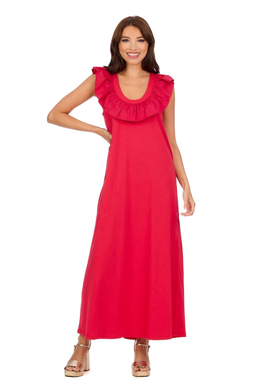 Mud Pie Kimi Ruffle Maxi Dress Red