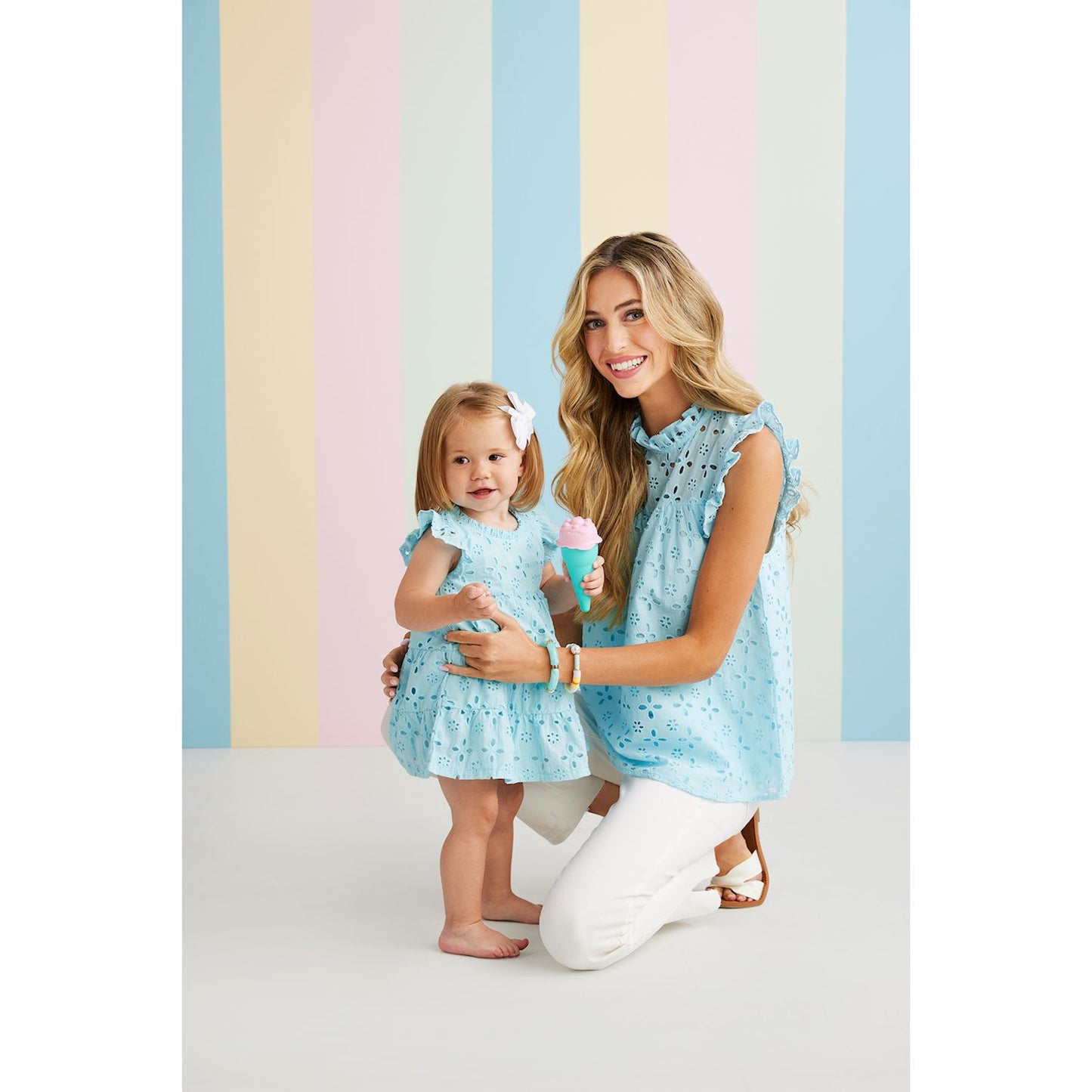 Mud Pie Blue Bianca Eyelet Tank