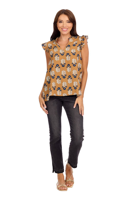 Mud Pie Marlo Printed Top Mustard