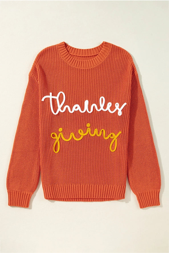 LA Society Fall Thanks Giving Graphic Crew Neck Sweater
