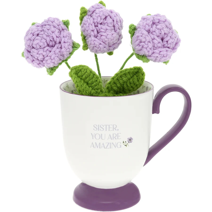 13 oz Cup with Crocheted Flowers Sister