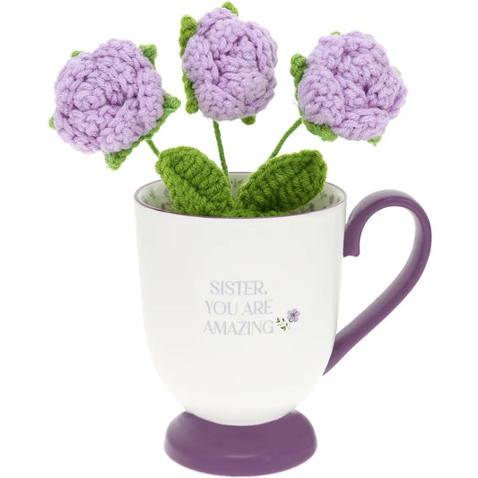 13 oz Cup with Crocheted Flowers Sister