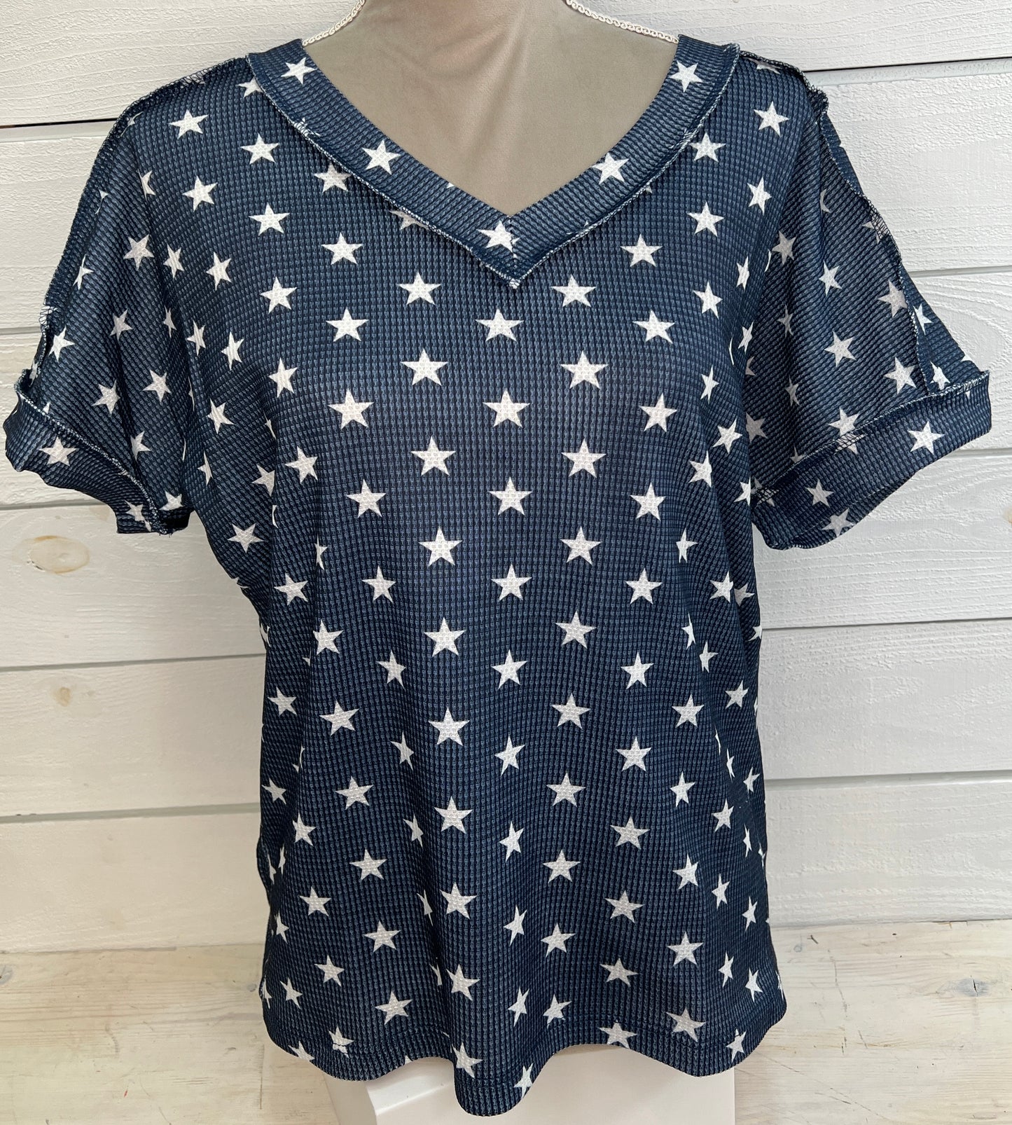 Grace + Emma Lucy Navy Stars Waffle Knit Top