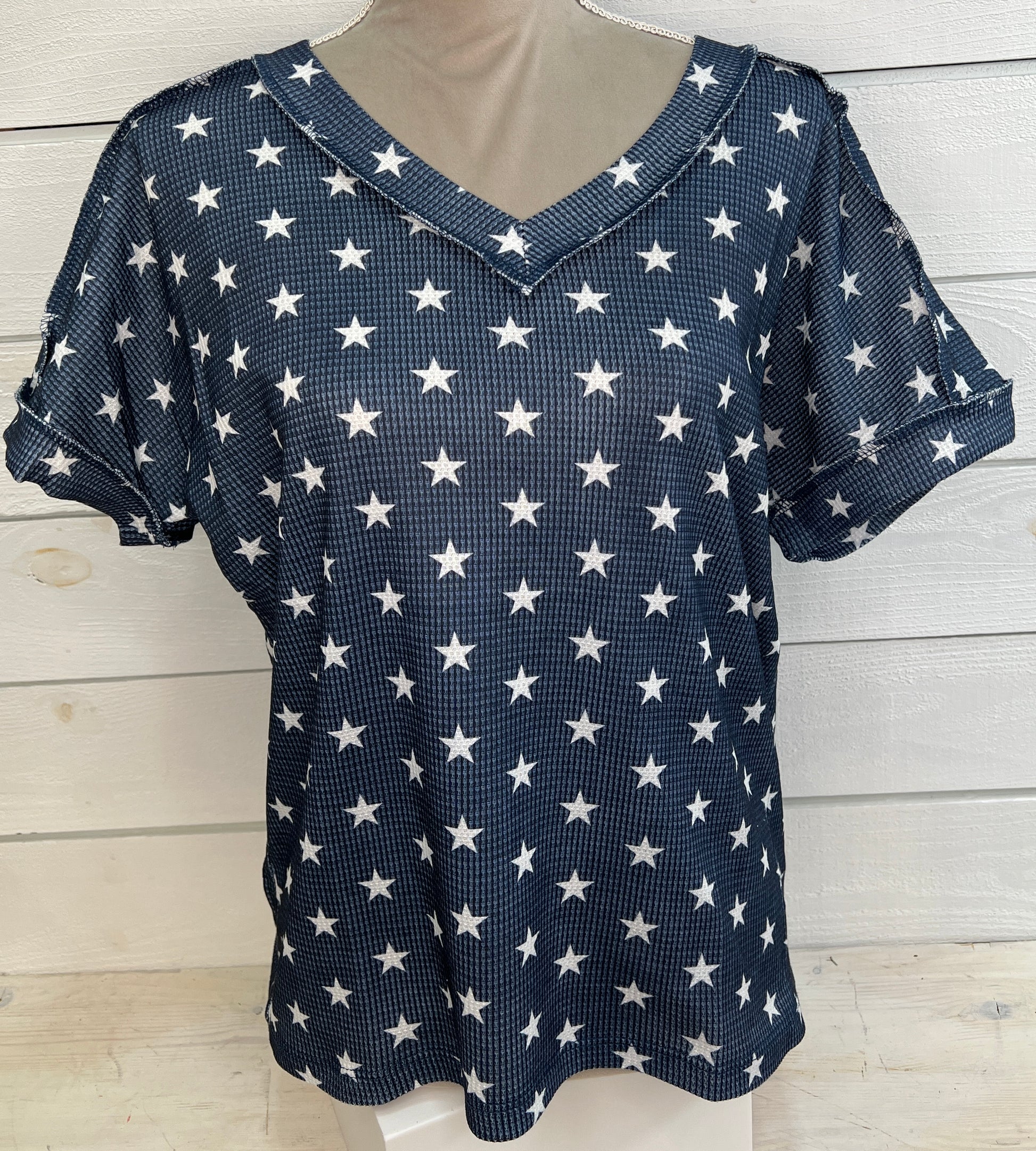 Grace + Emma Lucy Navy Stars Waffle Knit Top