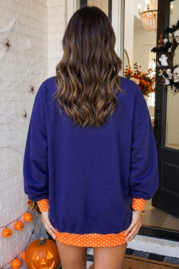 Blue Polka Dot Pumpkin Mock Neck Sweatshirt
