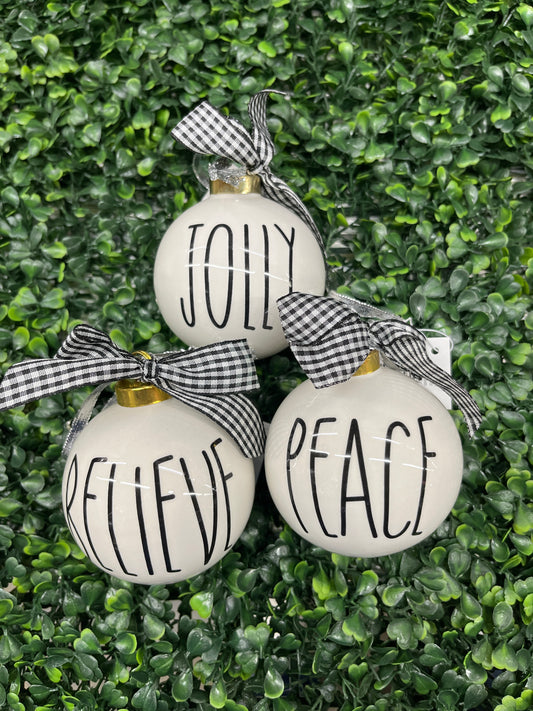 Black/White Word Ceramic Ball Ornament
