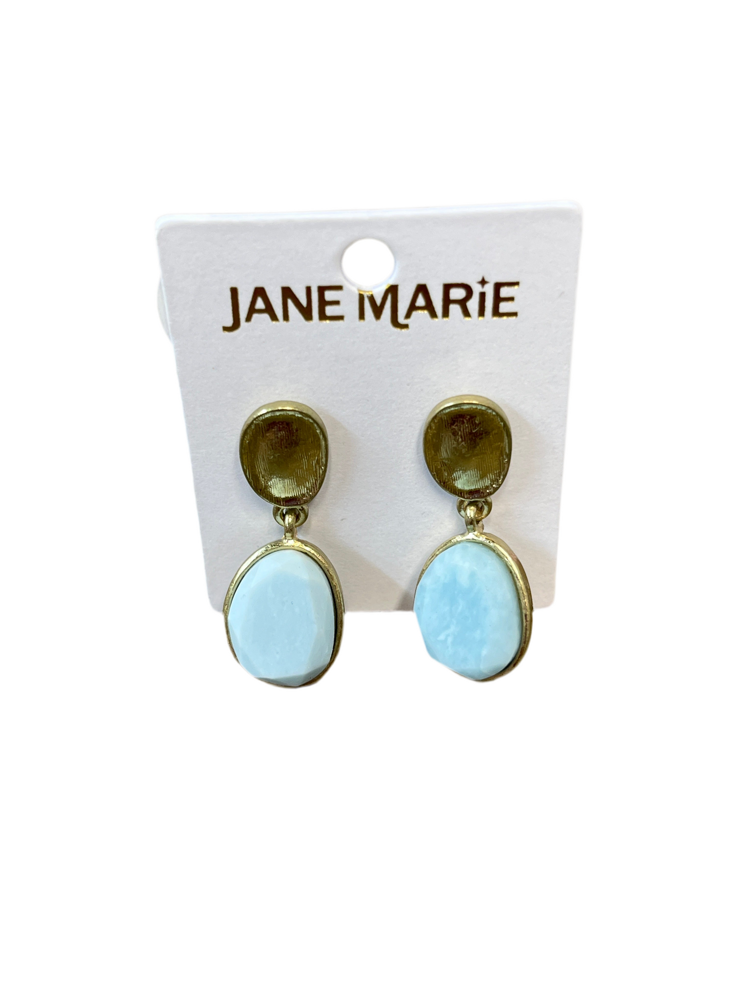 Gold Organic Post Earring With Blue Stone