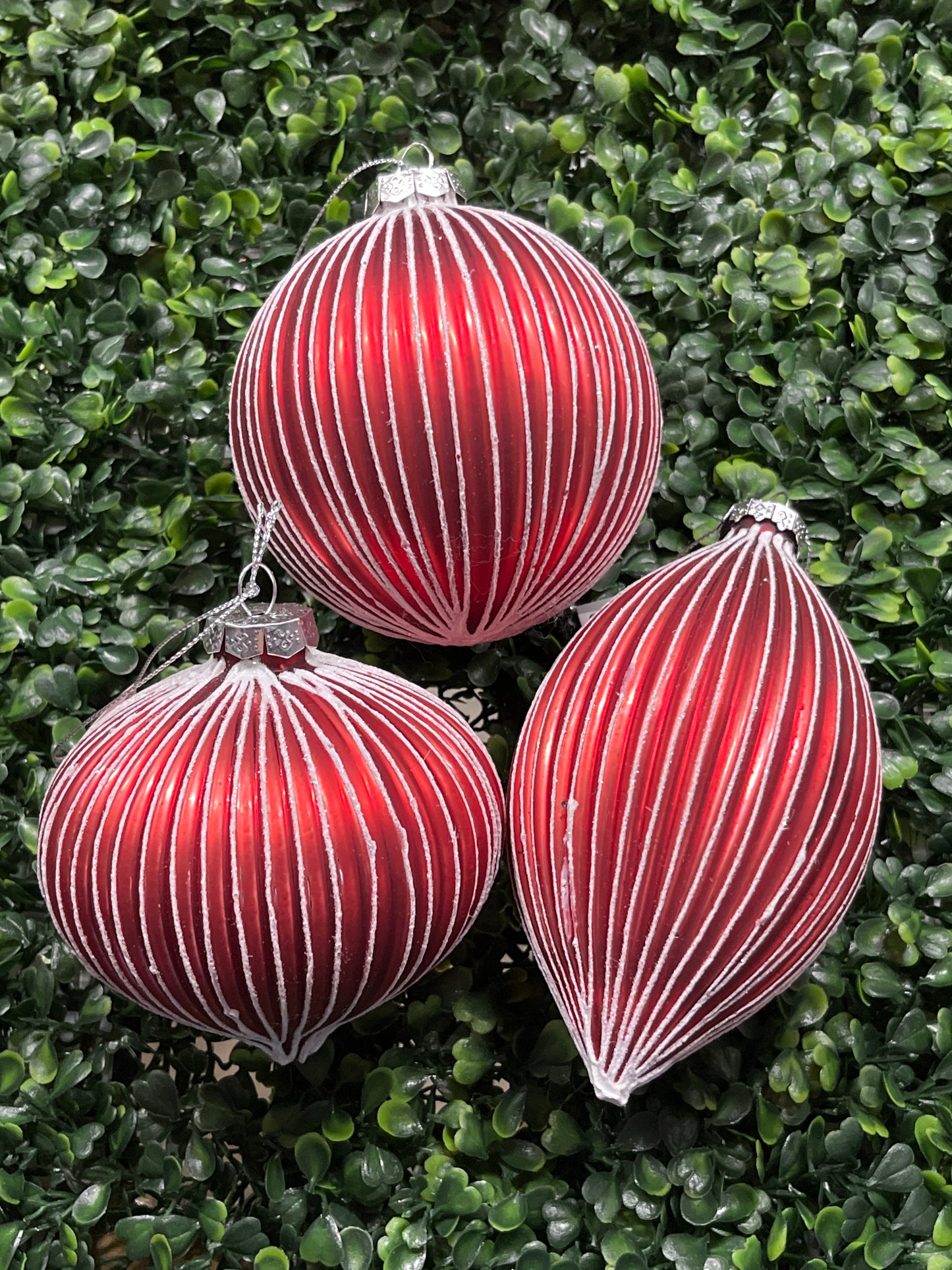 Red Ornament With White Glitter Stripes