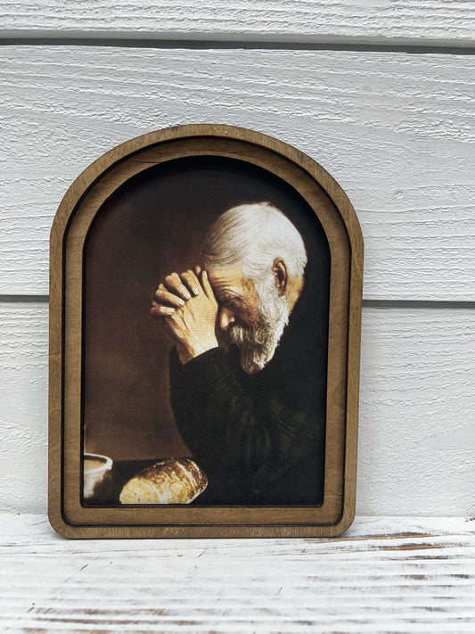 Man Praying Double Wood Framed Canvas Art