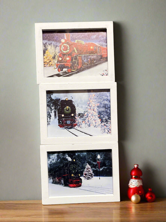 6.75" LED Train Canvas White Wood Frame