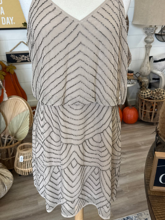 Charlie Paige Champagne Beaded Dress