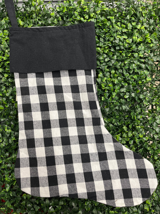 Black White Small Check Buffalo Plaid Stocking