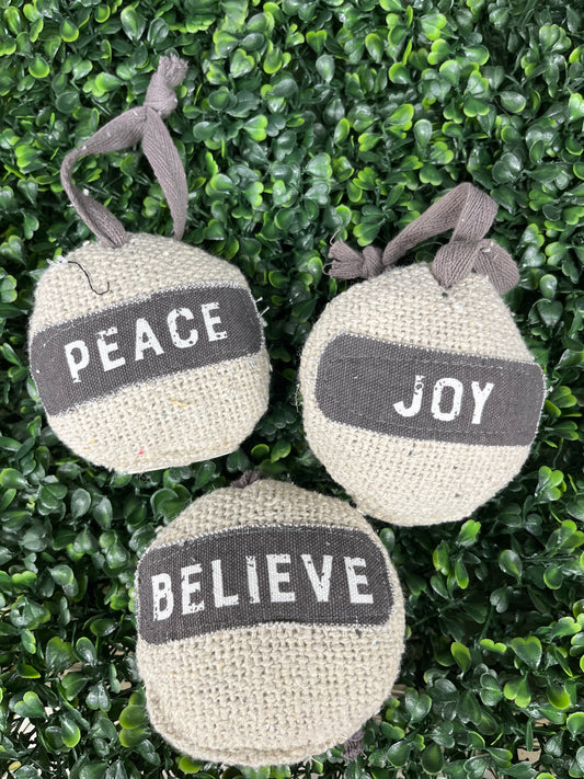 Plush Burlap Ornament With Word