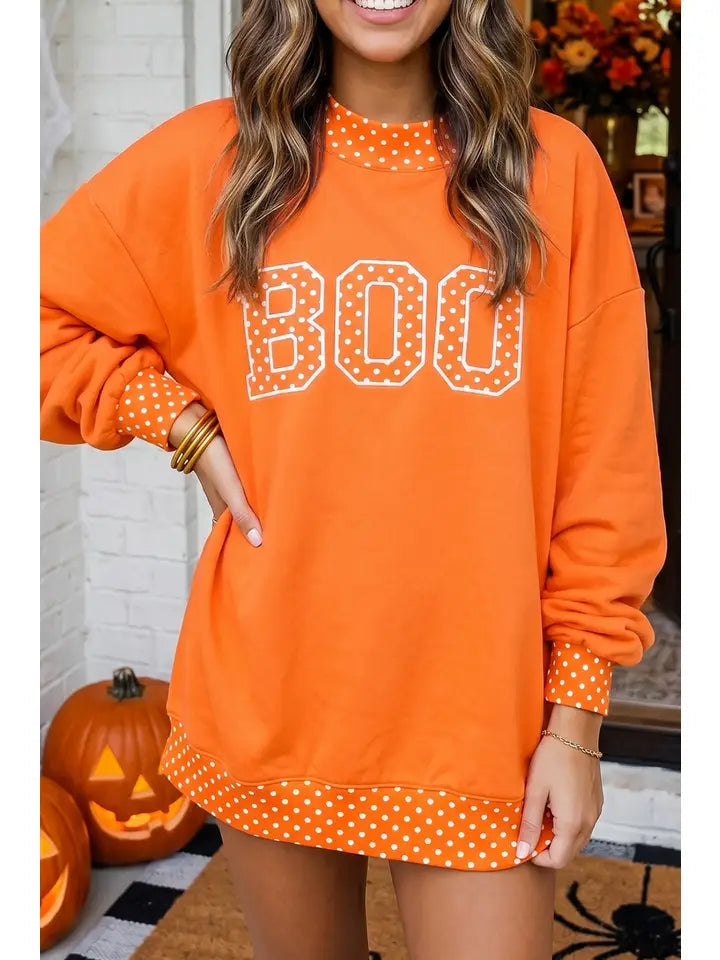 Orange Polka Dot Boo Mock Neck Sweatshirt