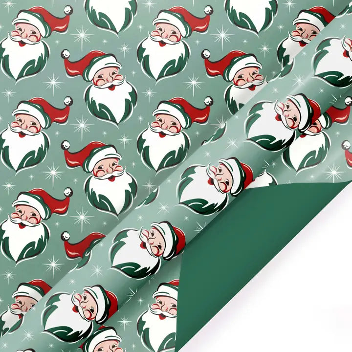 Reversible Holiday Wrapping Paper Retro Santa/Green