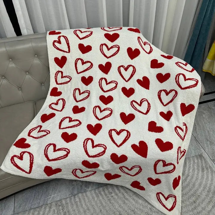 Red Heart Patterned Reversible Throw Blanket