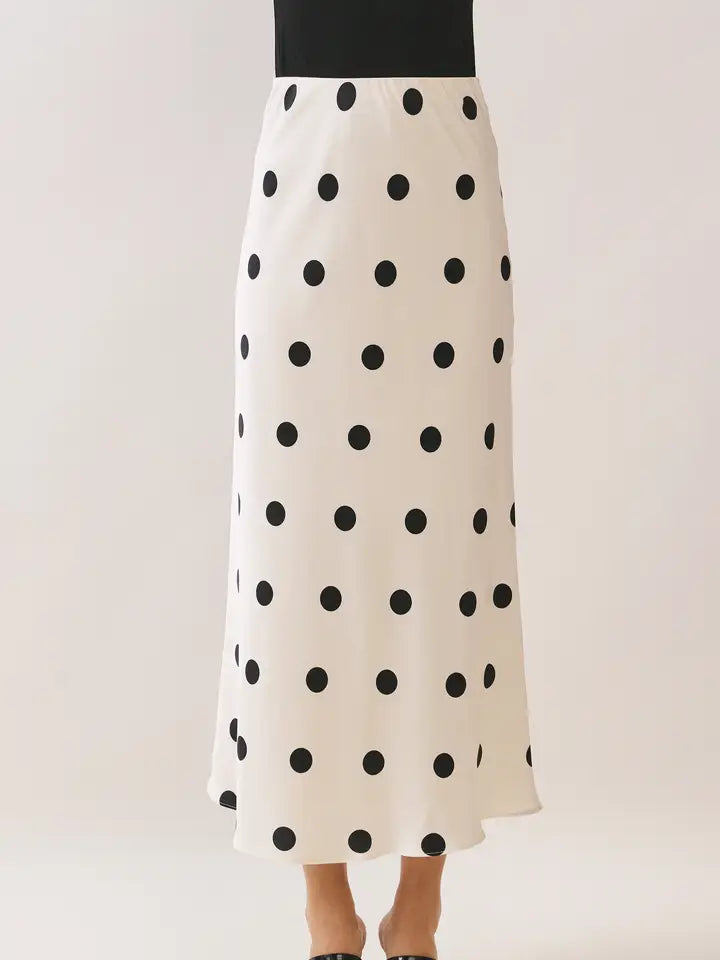 Off-White Polka Dot Print Elastic Waistband Maxi Skirt