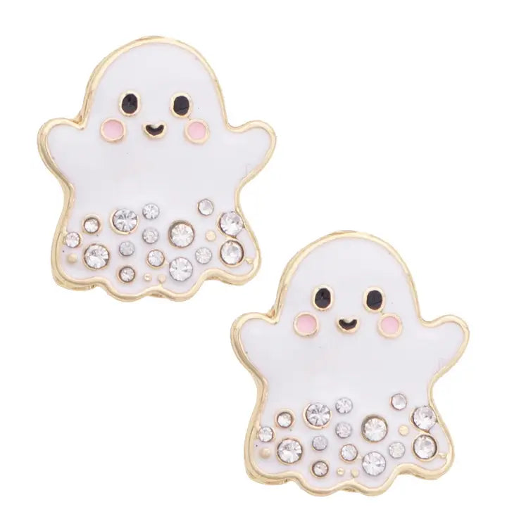 Canvas Rhinestone Ghost Stud Earrings in White