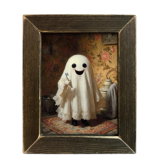 Happy Brushing Picture With Brown Stain Frame