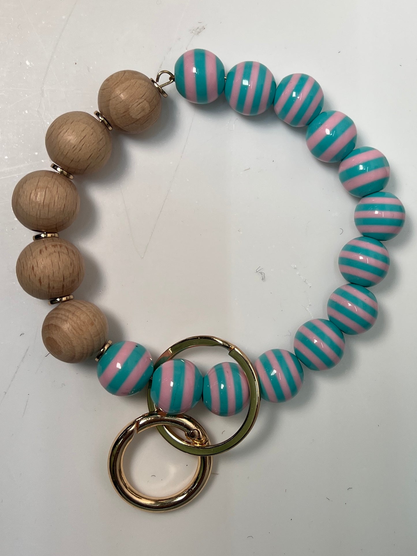 Wooden and Striped Bead Key Chain