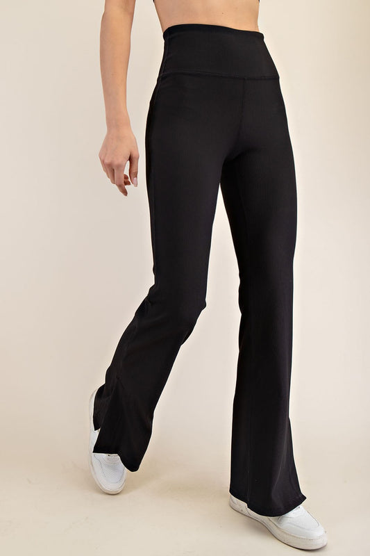 Rae Mode Nylon Rib Flare Leggings- Black