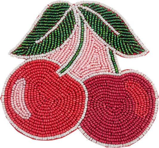 Cherry Beaded Drink Coasters Set of 4