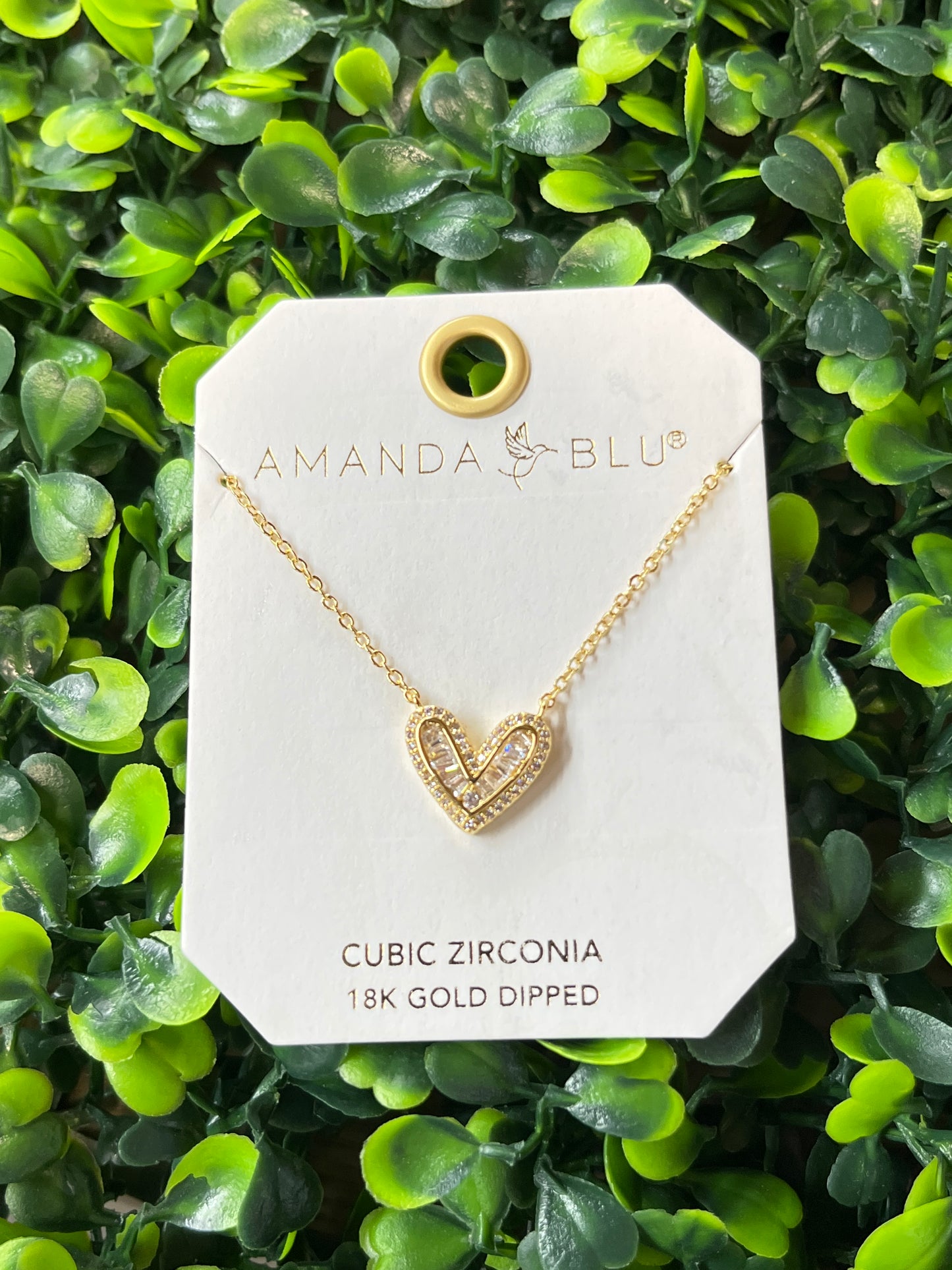 Gold Heart Necklace With Baguette Cubic Zirconia
