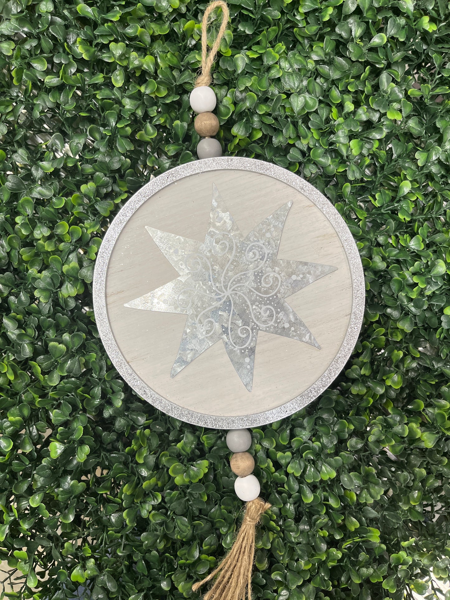 Large Round Wooden Disc Ornament W/Beads