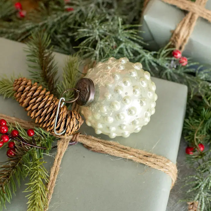 3" White Hobnail Kugel Ornament